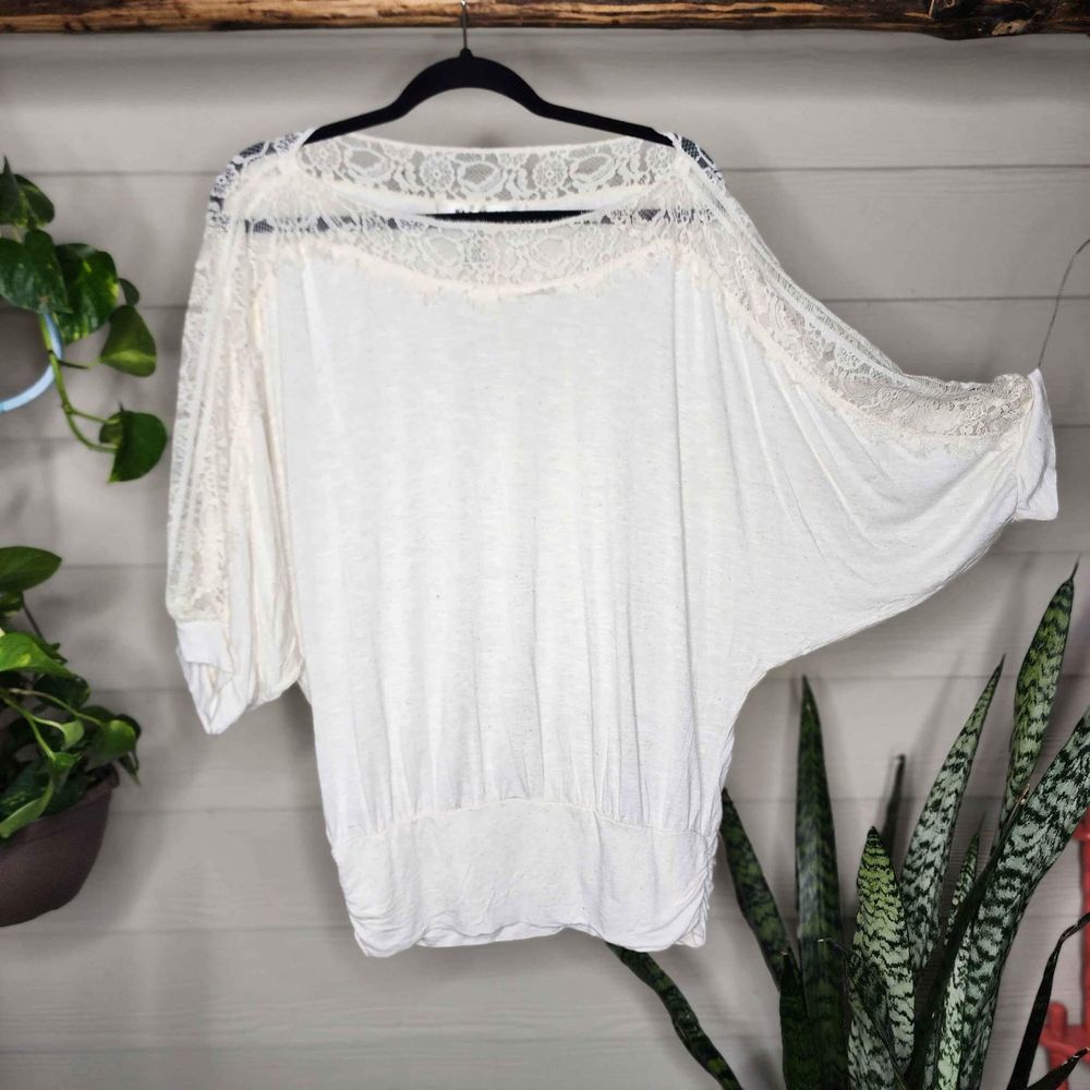 Max Studio Womens M Batwing sleeve lace blouson Ivory top
